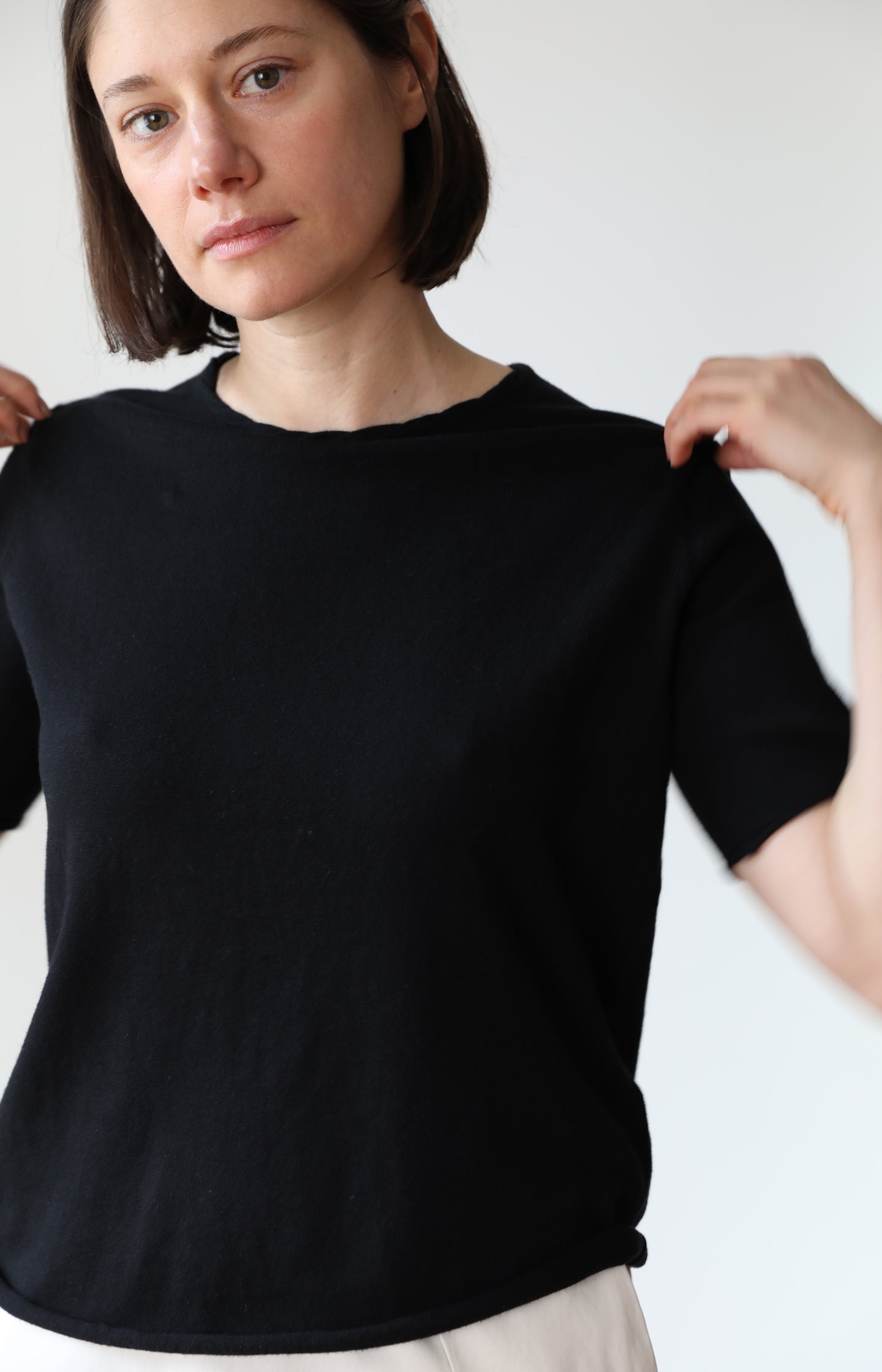 Black Cotton Cashmere Tee