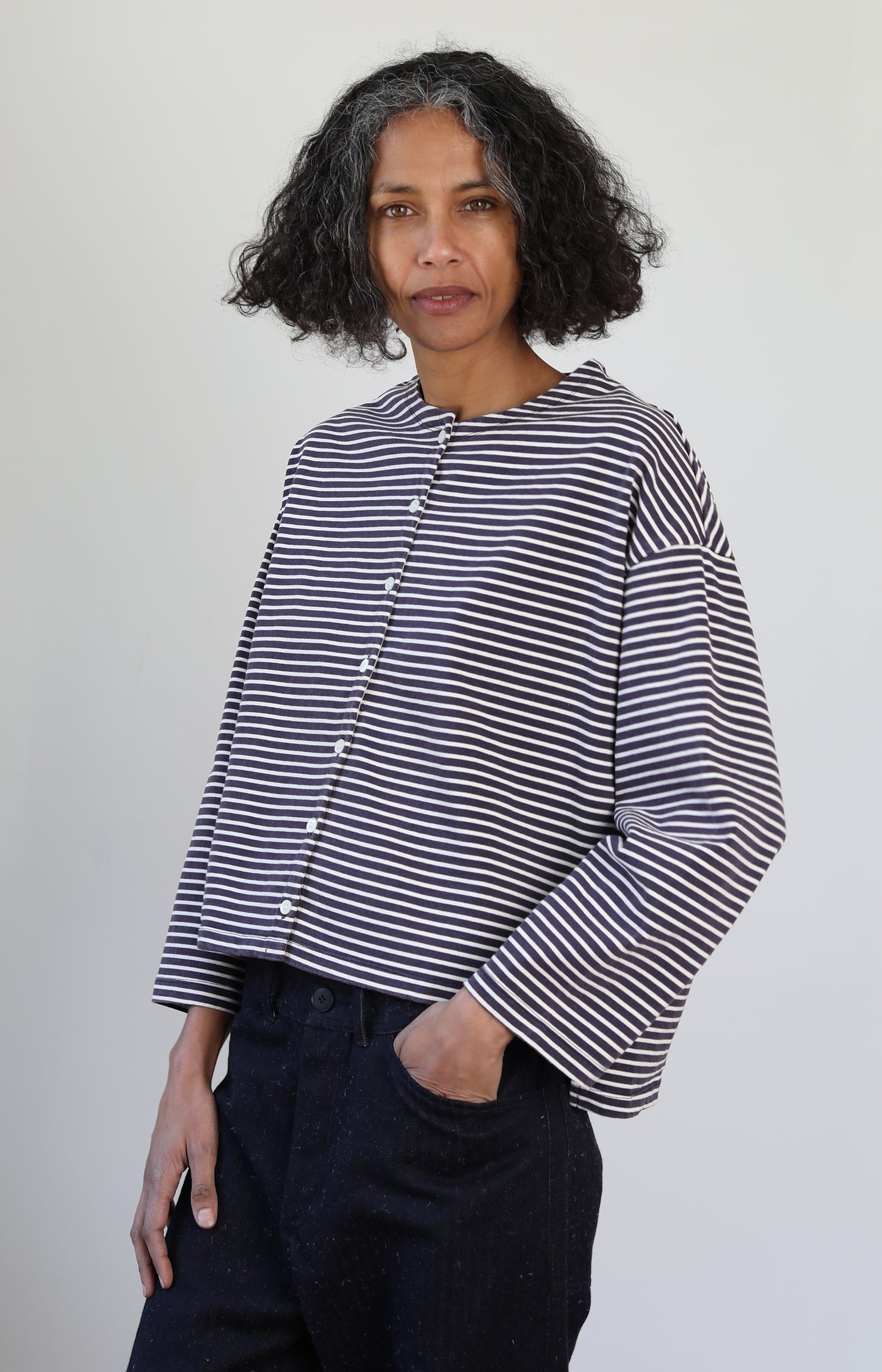 Navy & White Stripe Cotton Cardigan