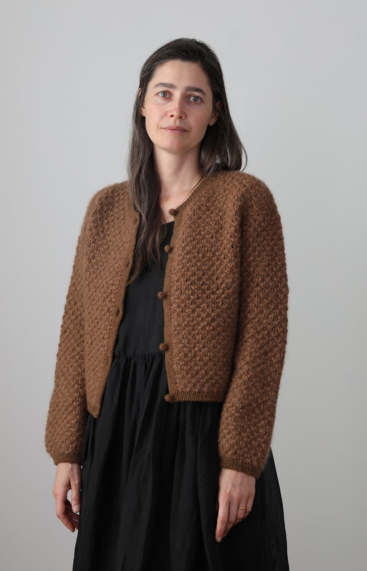 Cognac Cashmere & Silk Teddy Cardigan