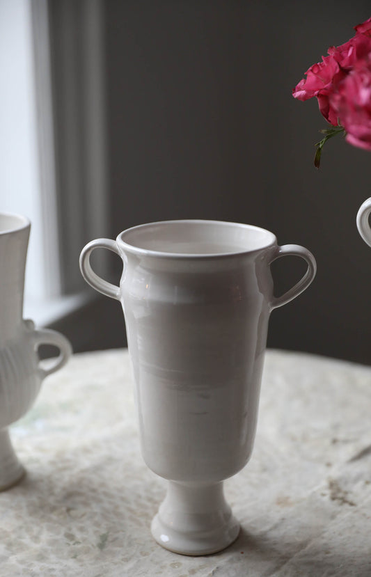 Medium Glossy White Pedestal Vase