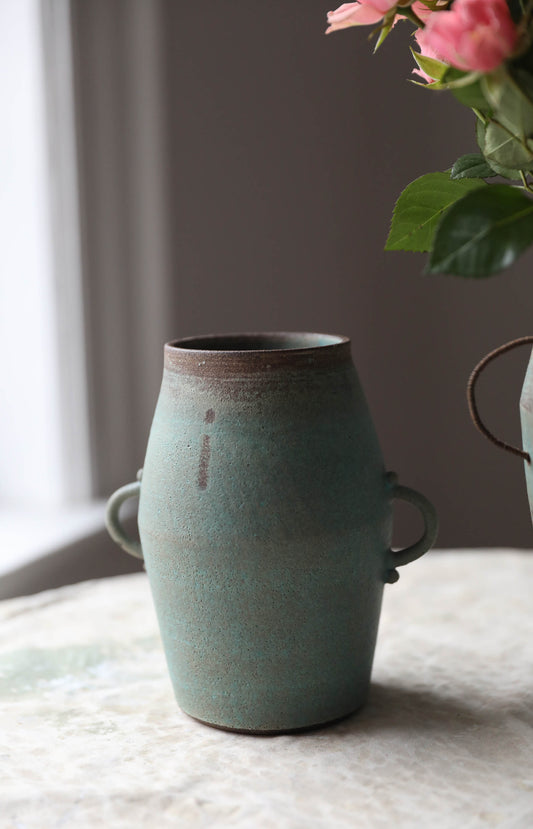 Matte Green Handled Vase