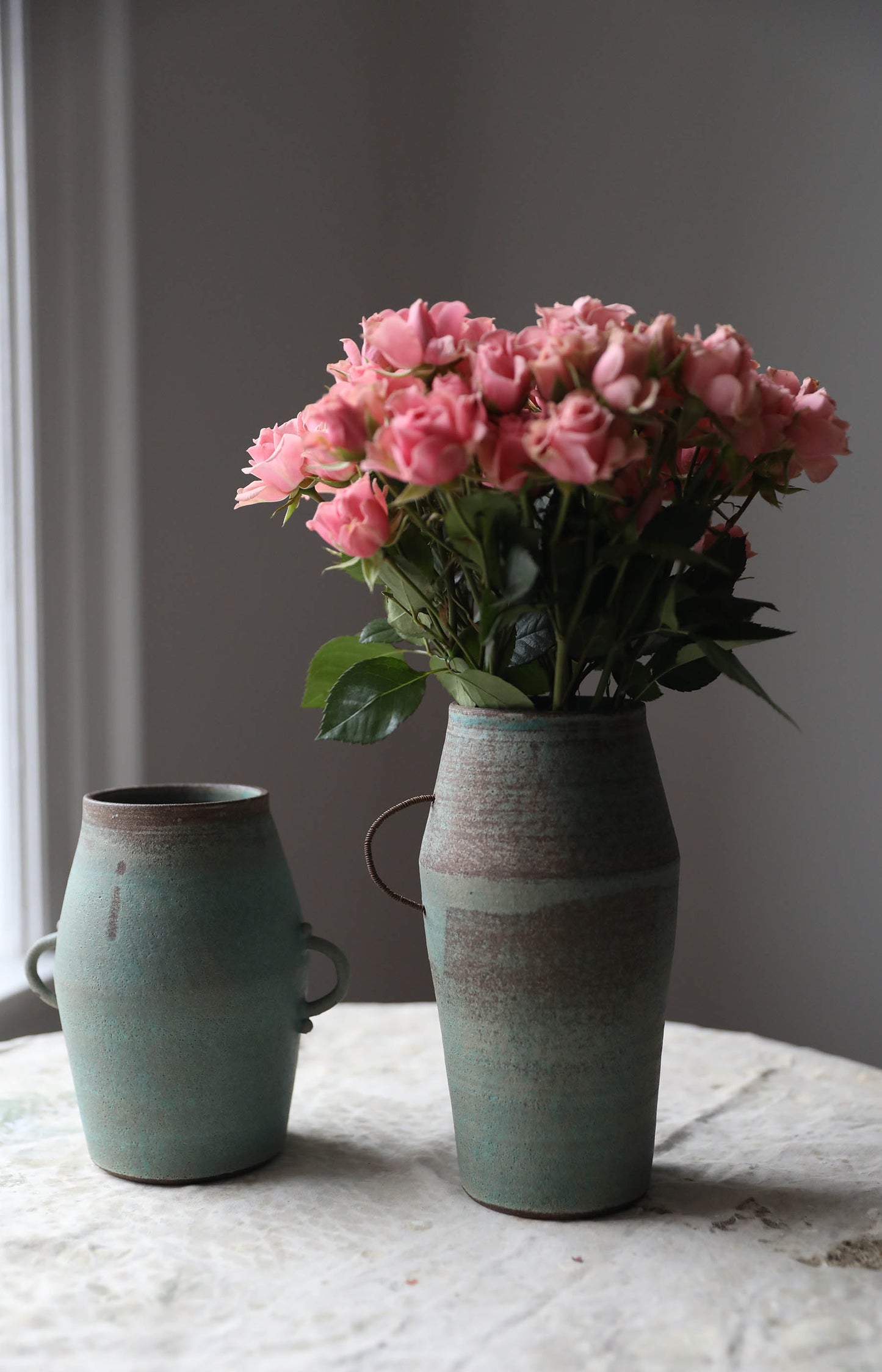 Matte Green Handled Vase
