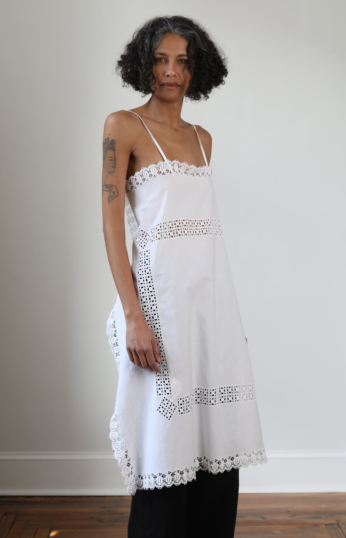 Crescent White Apron Dress