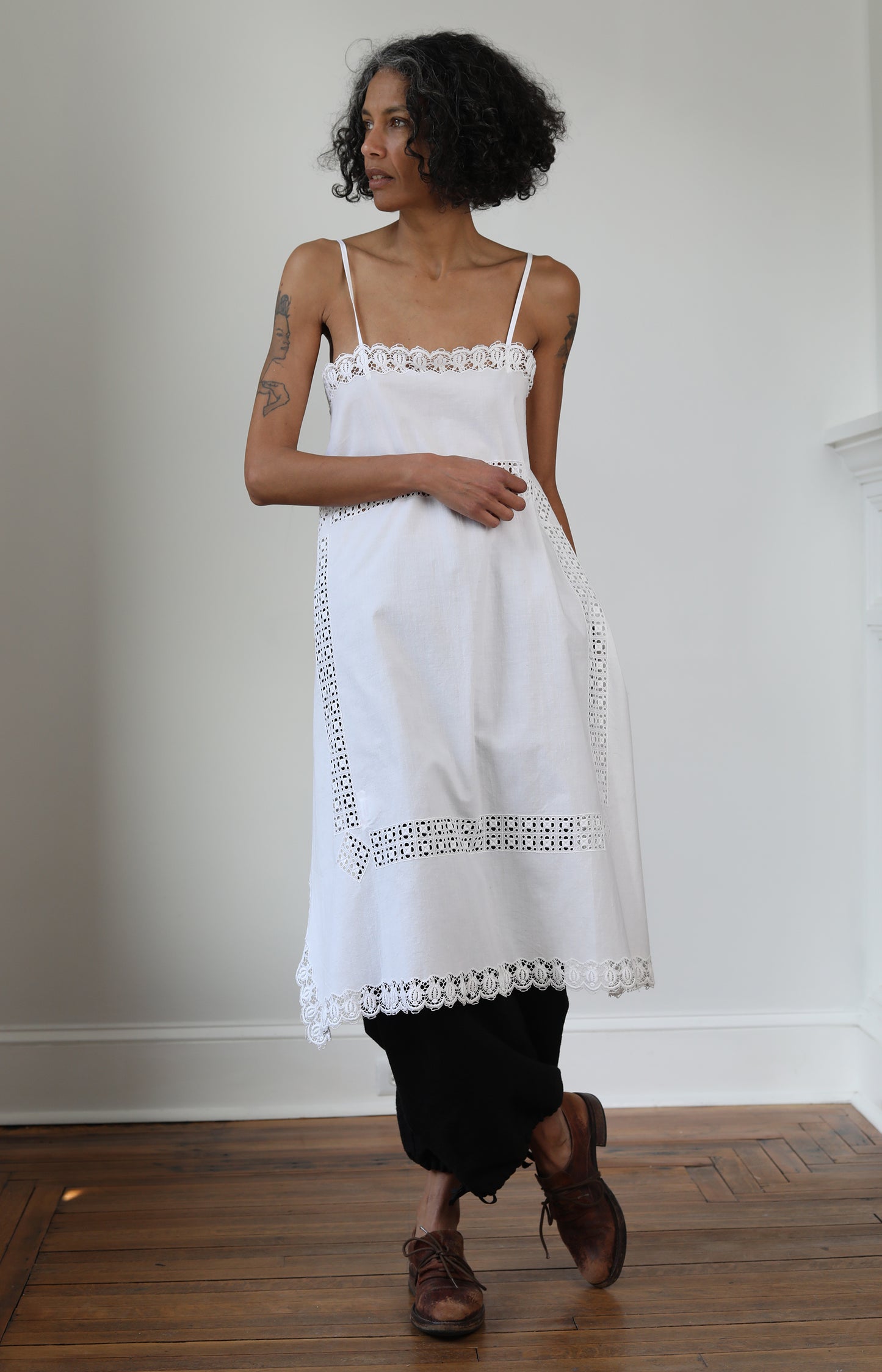 Crescent White Apron Dress