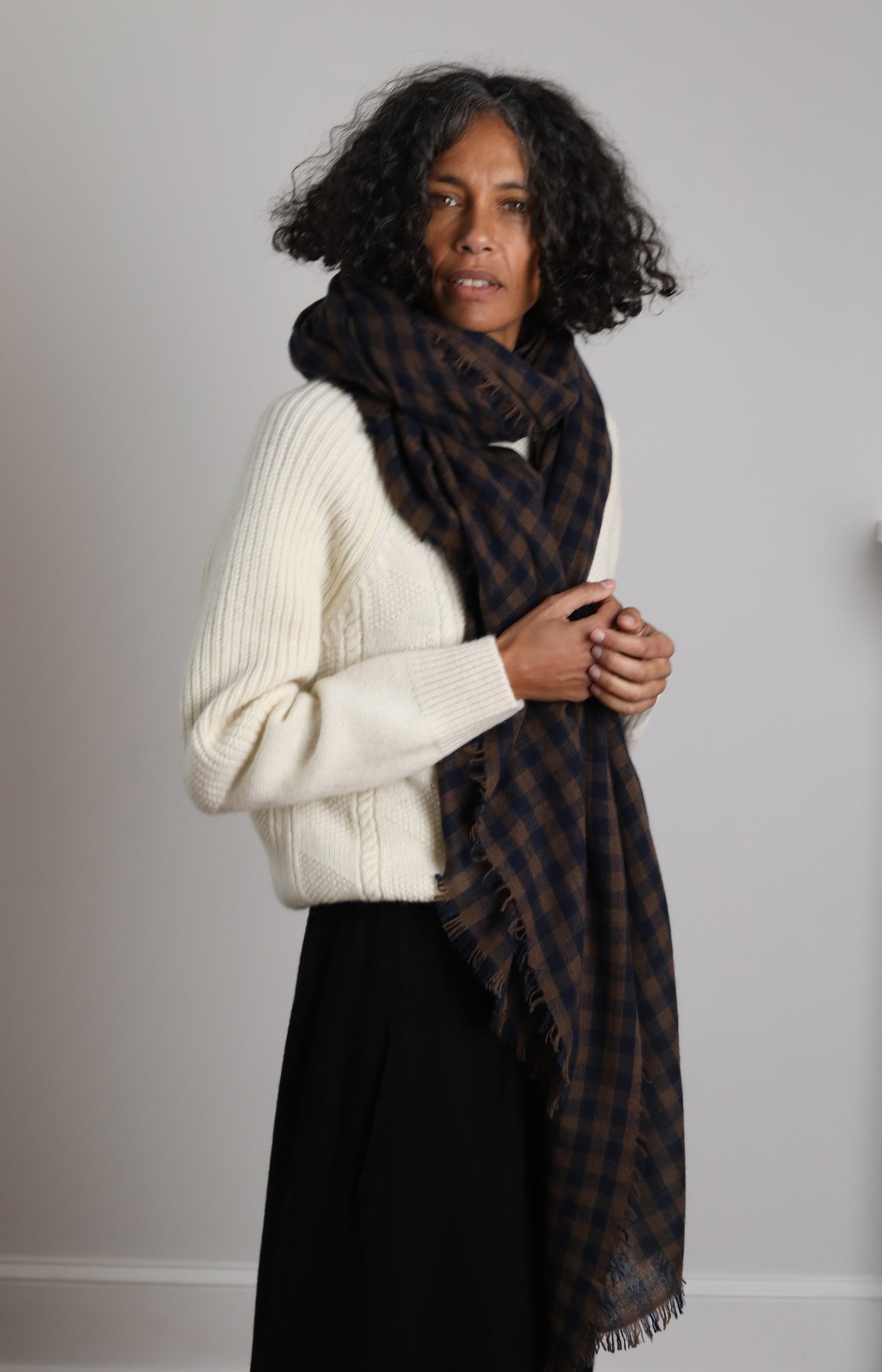 Brown & Navy Cashmere Scarf